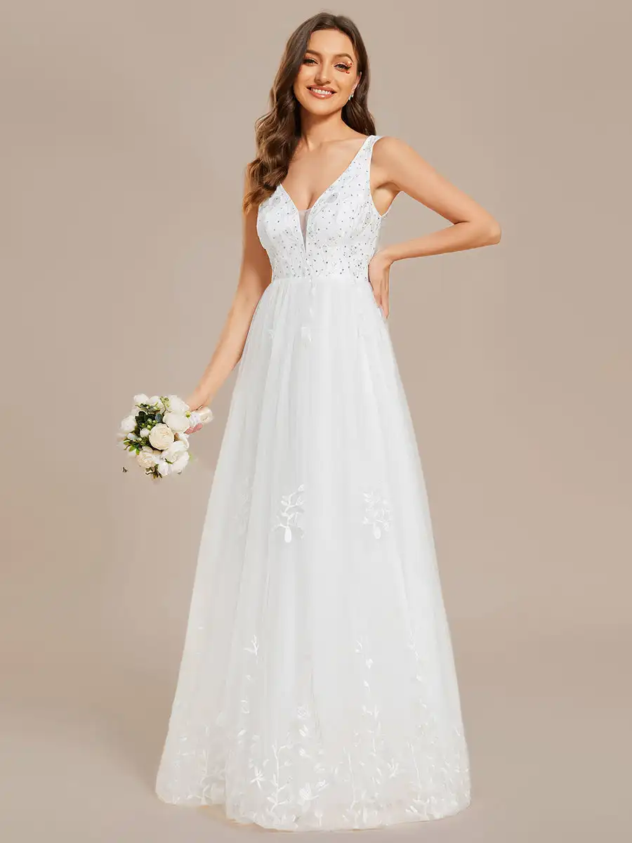 

Elegant Wedding Dresses Pure Sequins Pearl Beading Sweetheart Neck Appliques 2024 BAZIIINGAAA of Diamond White Bridal Gowns