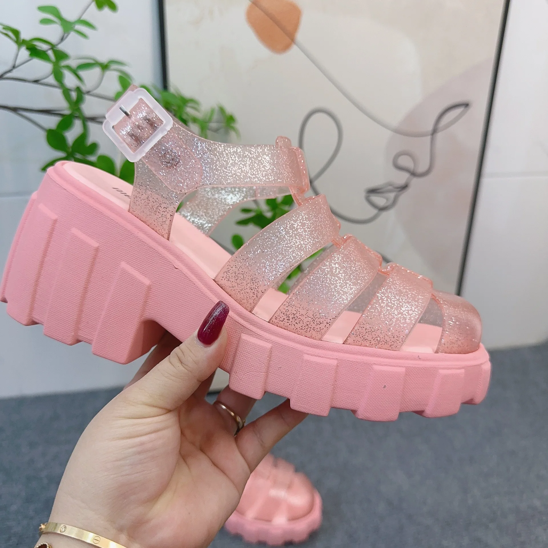 Mini Melissa High Heel Jelly Shoes Women\'s Fashion Slope Heel Sandals Summer Versatile Beach Shoes Matsuke Shoes Roman Sandals