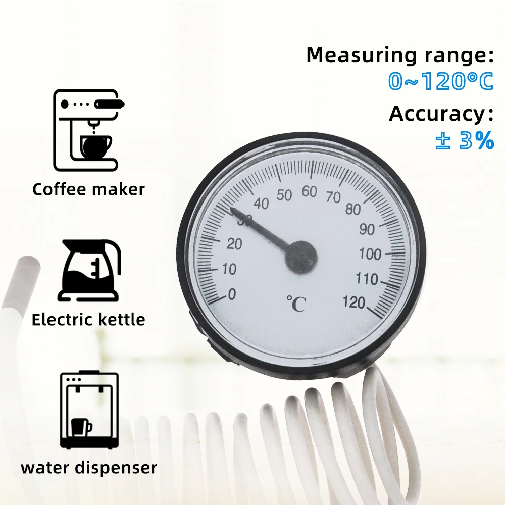 Dial Thermometer with 1.4m Capillary Tube Household Usage Indoor Temperature Gauge -40~+40℃/10-120℃ for Refrigerators Oven