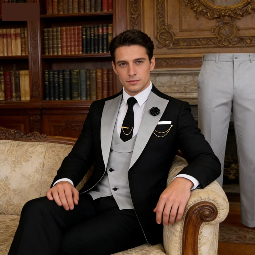 

Мужской костюм-тройка Slim Fit для торжественных мероприятий: пиджак, брюки, жилет – идеально для свадьбы, выпускного или деловых встреч