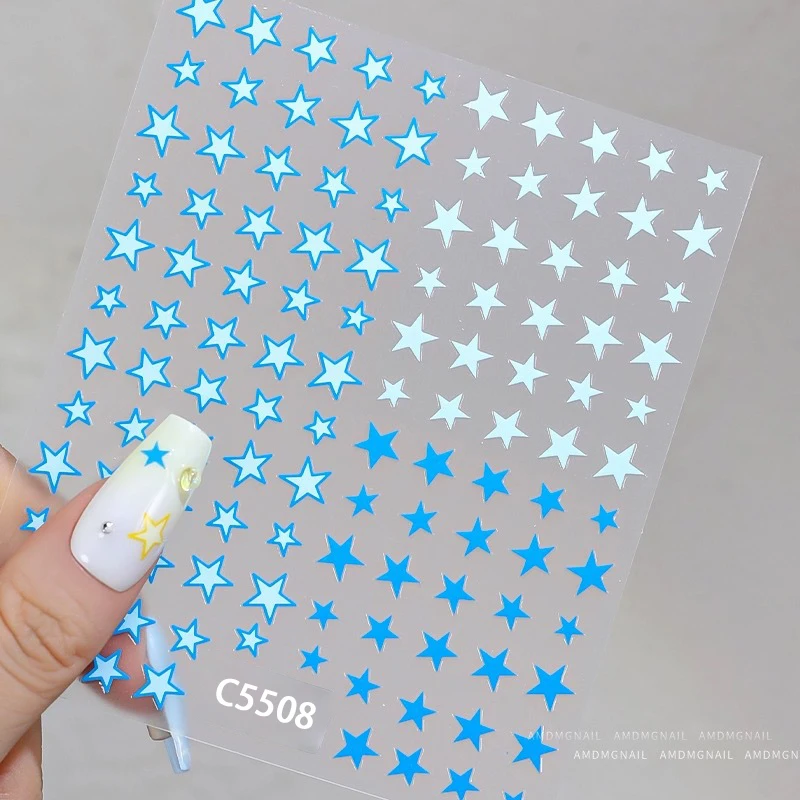 Dopamine Star Nail Art Stickers 1sheet Pink/Blue Star Moon Nail Decals 8*10cm Self-Adhesive Cute Colorful Star Nail Art Decals