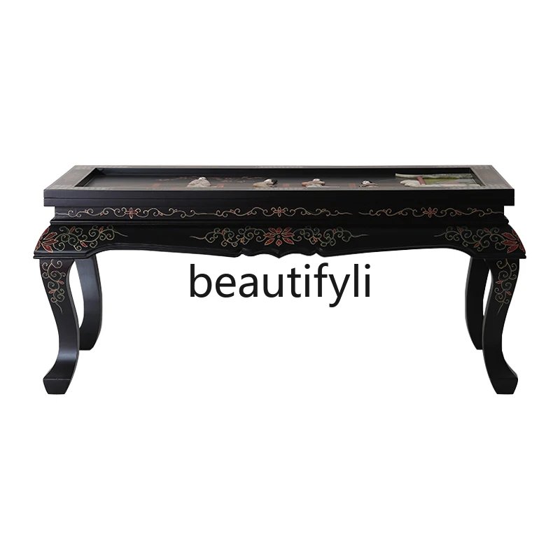 

New Chinese jade inlaid kang table antique small coffee table