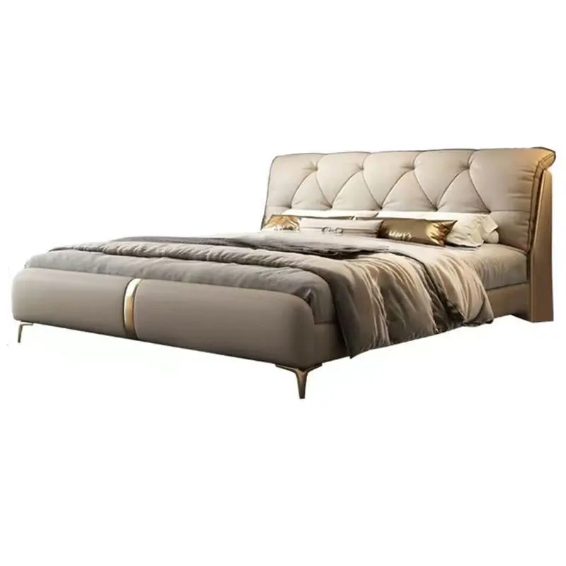 

Light luxury leather, soft bag backrest master bedroom double bed, luxury wedding bed storage