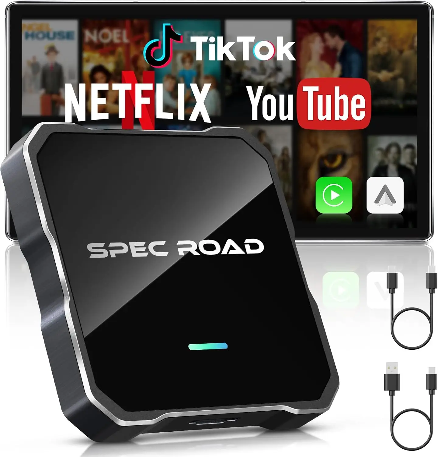 

Wireless CarPlay Adapter for iPhone/Android Auto Wireless Adapter, Support Netflix/YouTube/TF Card, Plug and Play