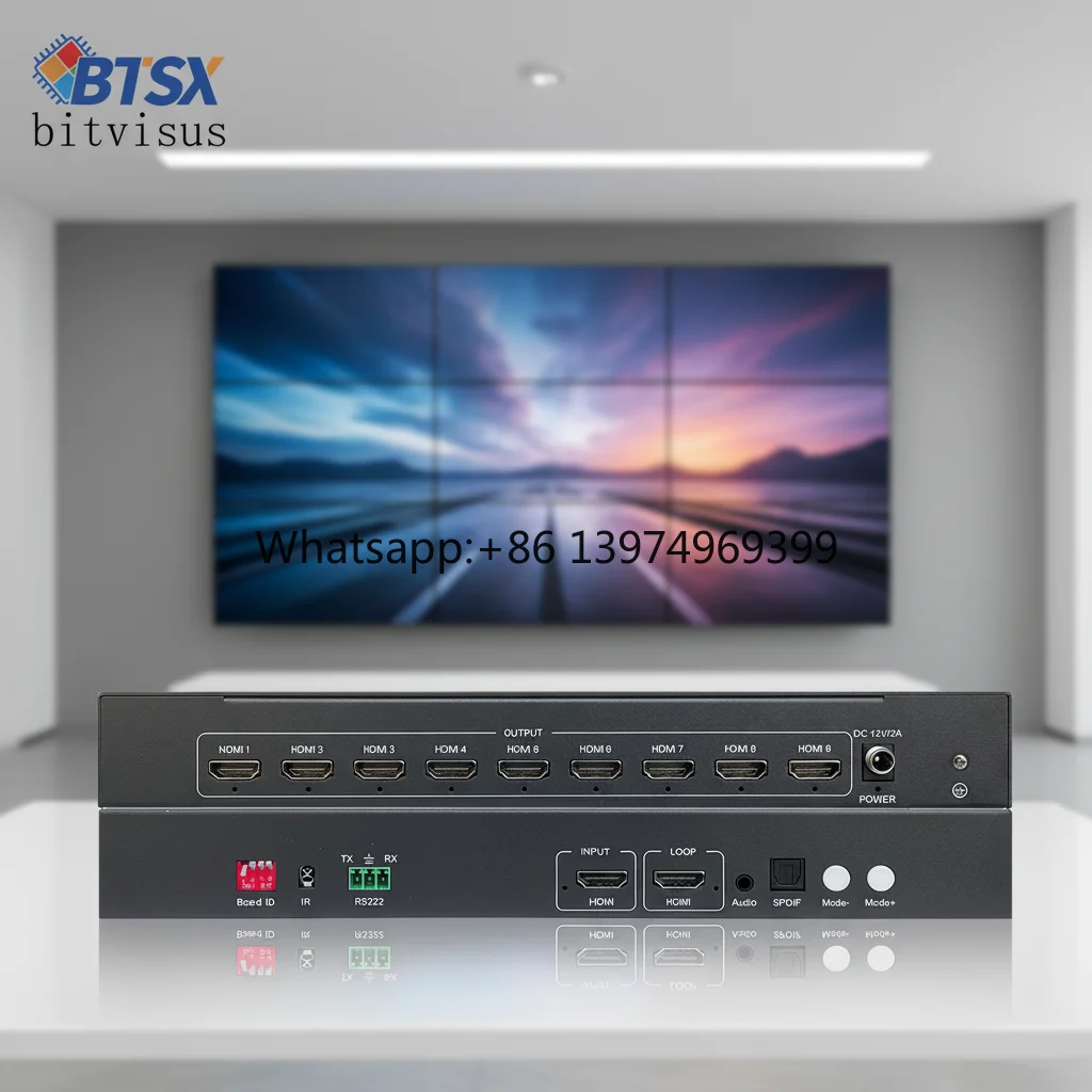 4K60 Multi Screen Splicing Processor 9 HDMI Output 1x9 2x4 3x3 Modes HDCP2.2 OSD Rotate 180° Audio Separation Wall Controller
