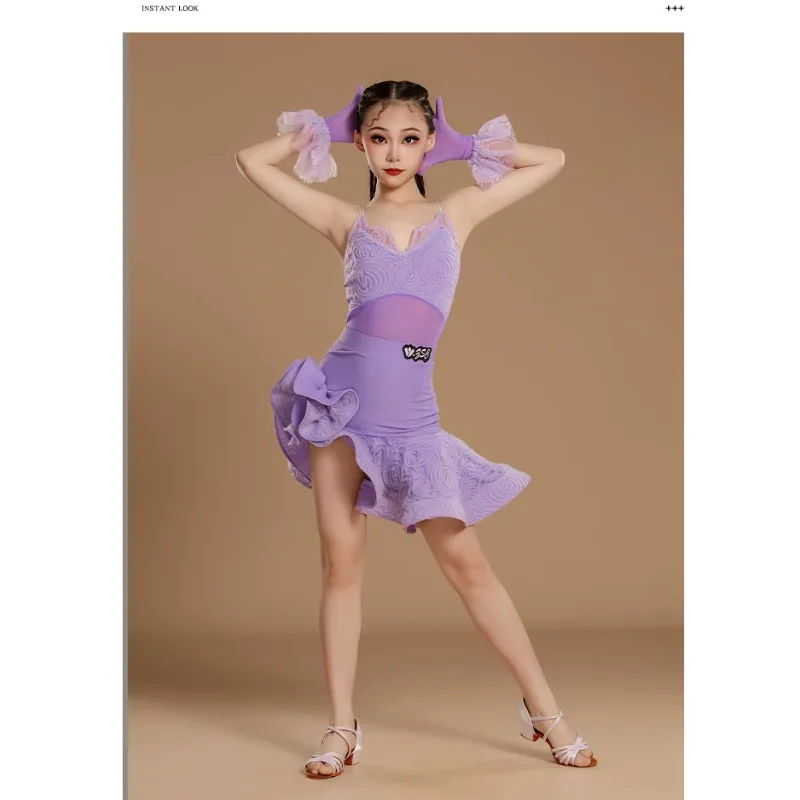Salsa Latin Dance Dress Girls Competition Ballroom Dress Standard Kid Rumba Samba Tango Dance Costume Girls Latin Practice Dress