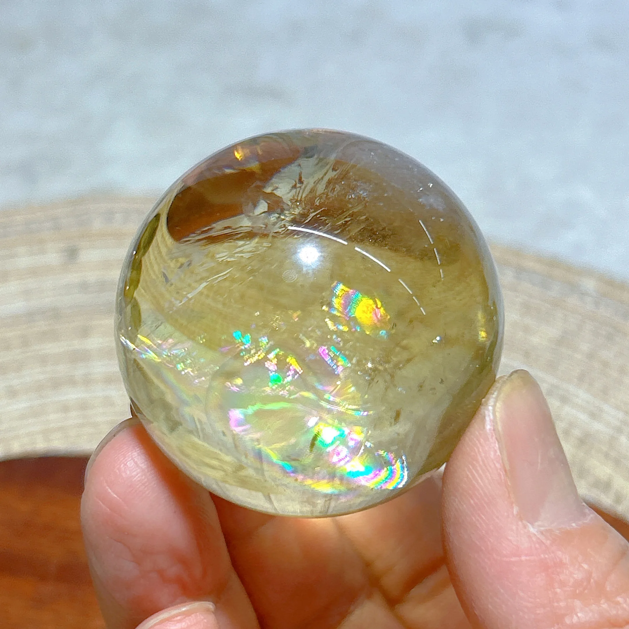 Natural Crystal Brazil Rainbow Citrine Sphere Polished Ball High Quality Healing Gemstone Mineral Energy Home Decorations Gift