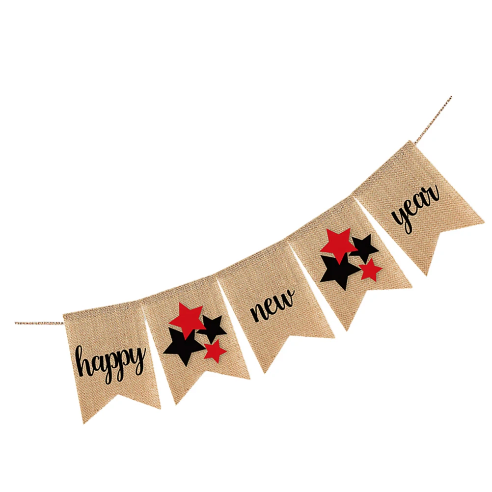 

New Year Linen Swallowtail Bunting Decorations Party Supplies Christmas Burlap Flags Festive Linen Bunting Garland