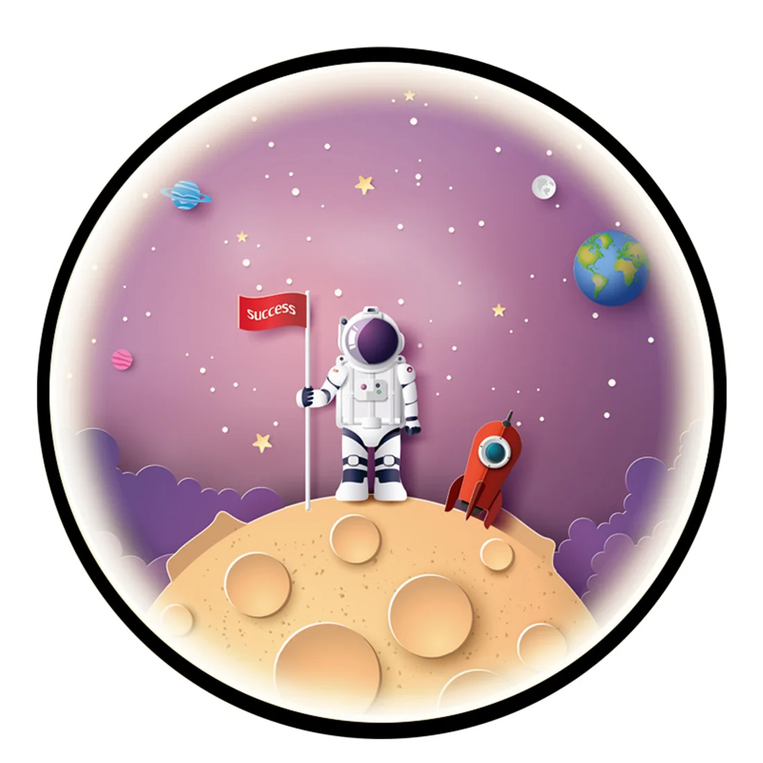 Cartoon Astronaut Rocket Mural Round Led Wall Lamp For Living Room Kids Study Nursery Home Deco Children Corridor Light Fixtures image 2