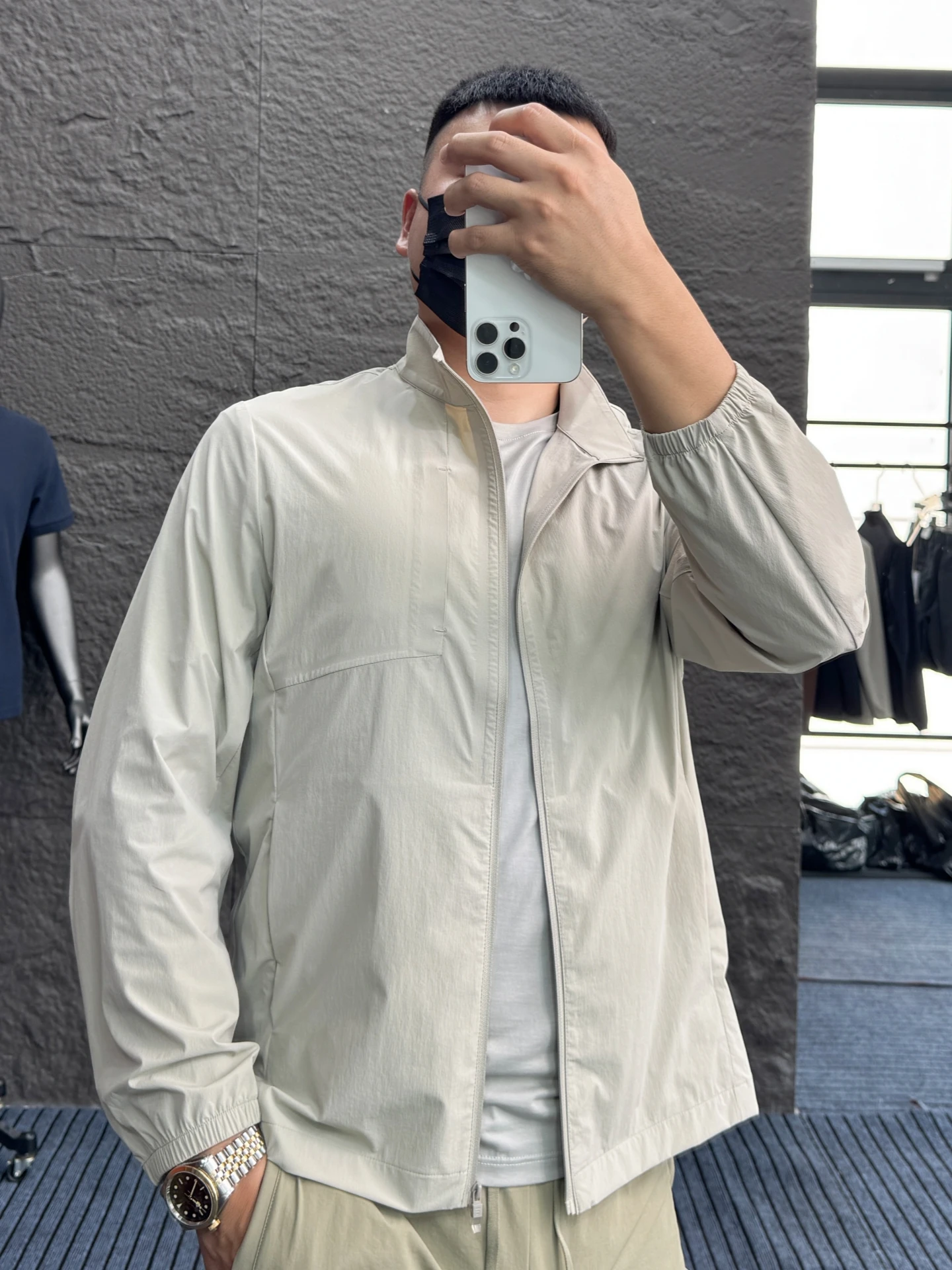Pampa& Men's Summer Thin Stand Collar Heat Sensation UPF50 Sun Protection Commute Jacket Nylon Spandex Zipper Pocket Long ...