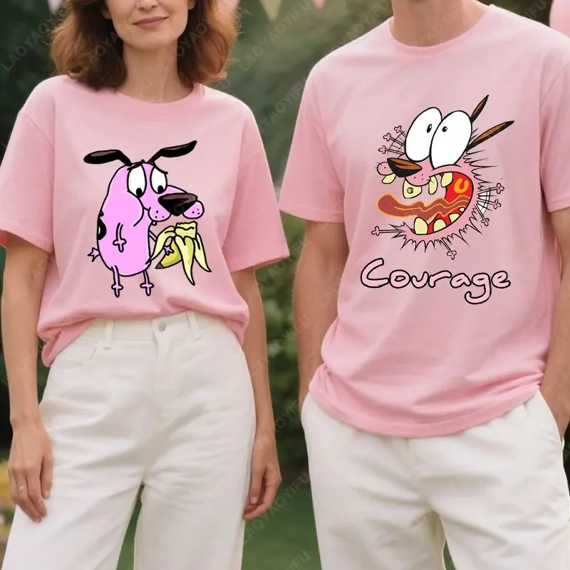 90's Cartoon Courage The Cowardly Dog Tshirt Summer Unisex Loose Harajuku Breathable Men Women Tees Cotton Camisetas Sweatshirt