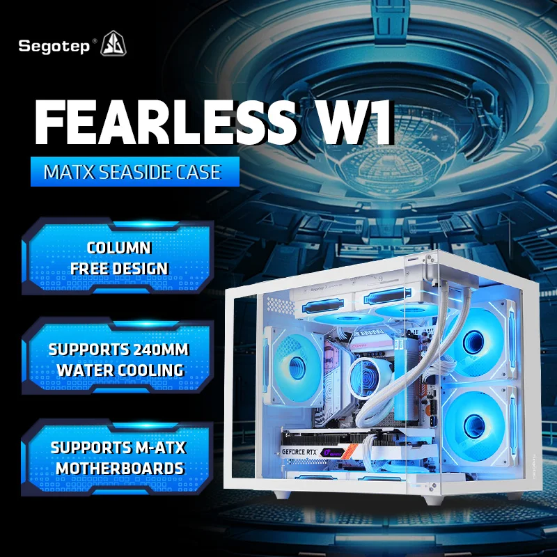 

Корпус Segotep W1 с видом на море, игровой компьютер, настольный компьютер M-ATX ITX, материнская плата, двухсторонний закаленный стеклянный шкаф для ПК, геймерский шкаф