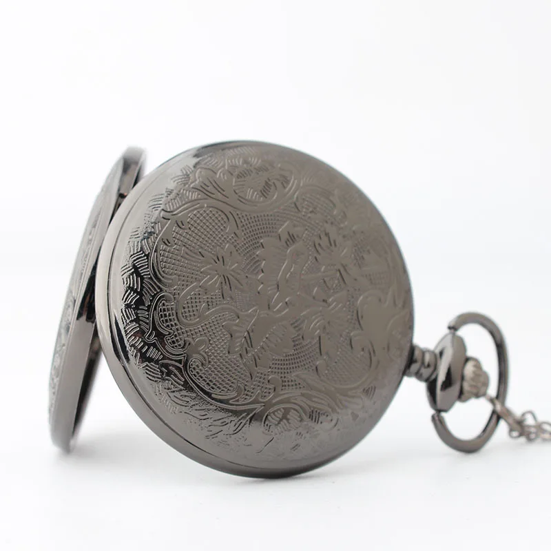 Vintage Luxury Carving Quartz Pocket Watch for Men Engraved Case Roman Numeral Fob Chain Necklace Clock for Man Collection Gifts