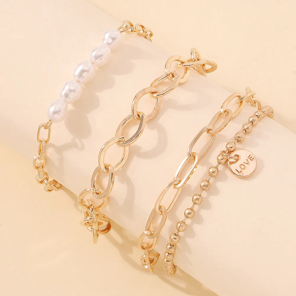 Boho Fashion Bracelets For Women New Vintage Geometric Pearl  Human Head Coin Pendant Gold Color Jewelry Gift For Female B029