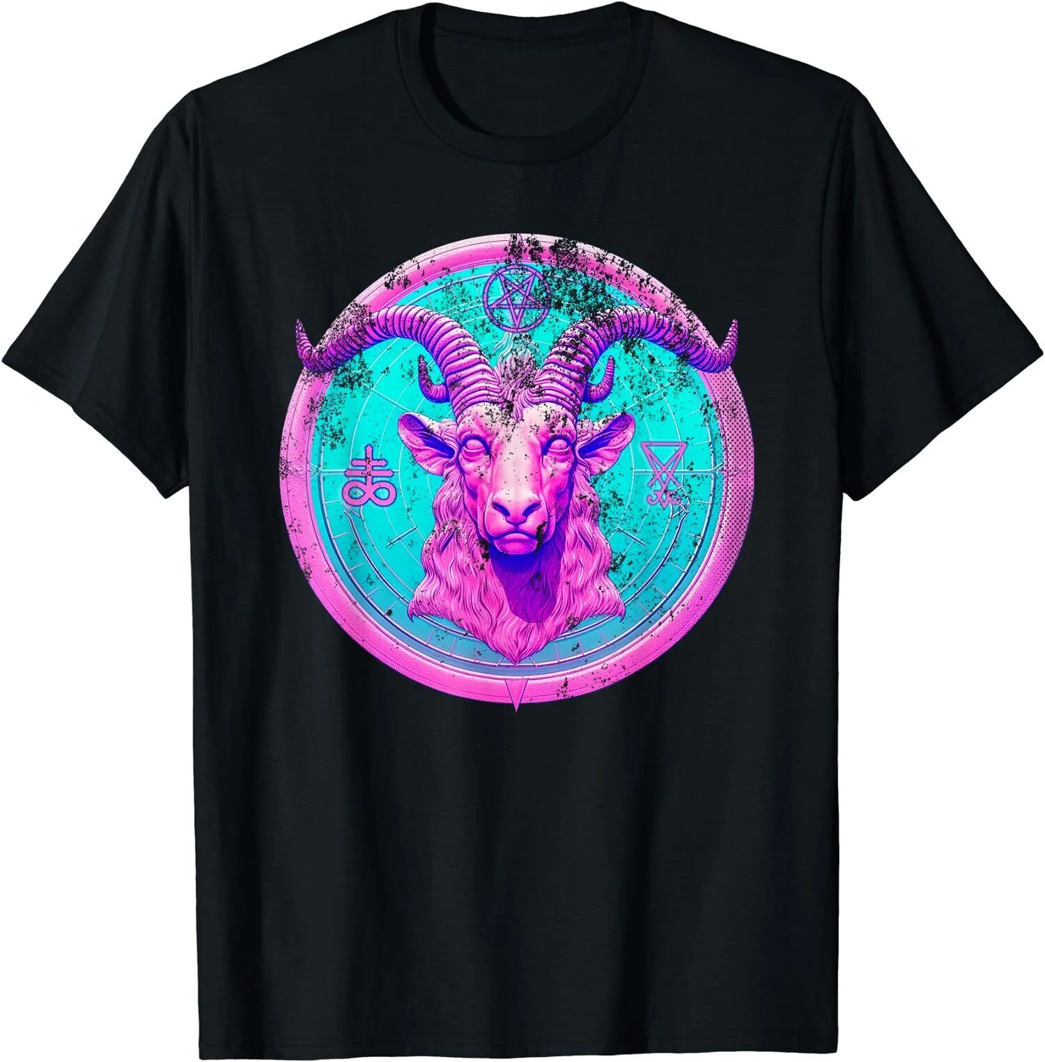 Mystic Shadows - Baphomet Vaporwave Design Tee Shirt