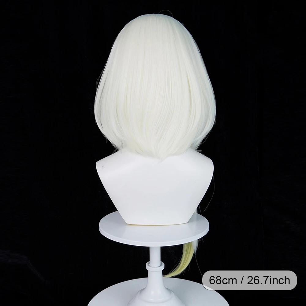 White Ombre Yellow Highlights Short Straight Synthetic Wigs with Bangs Anime Game Cosplay Fluffy Wig for Daily Party