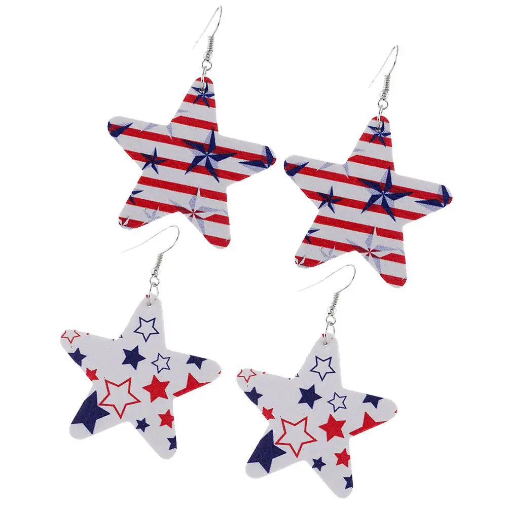 2Pairs Five Pointed Star Dangler Earrings Fashion Earring Independence Day Jewelry for Casual Wear Stand Out Ear Accessory
