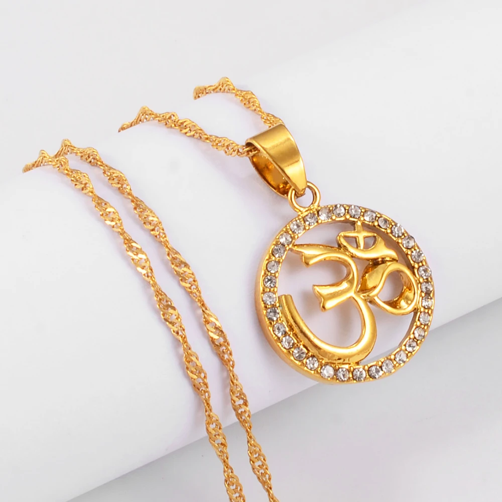 Anniyo Hindoo Jewelry, Hindu Buddhist OM Pendant Necklace Hinduism Yoga India Outdoor Sport Chain Gold Color Women