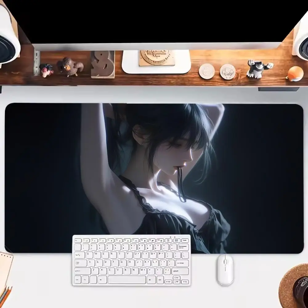

Dark Night Girl Tie a ponytail Mouse Pad Large Gaming Mousepads Non-slip Laptop Tablet Mat PC Cushion Desk Accessory Aesthetic