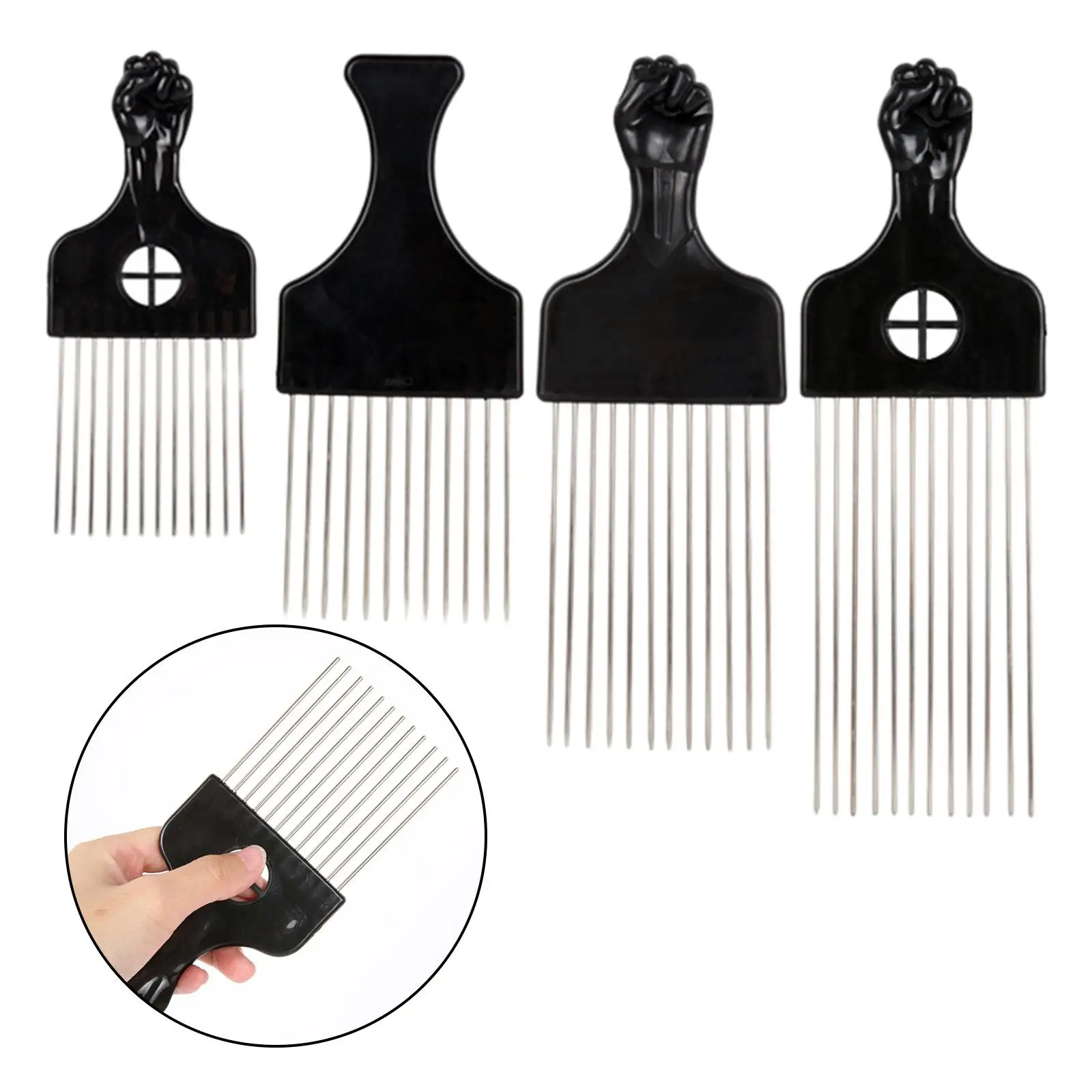 Hair Pick Comb Set for DIY Hairstyle Wide Teeth Design Steel Needle ABS Plastic Fist Handle African American Styling Tool