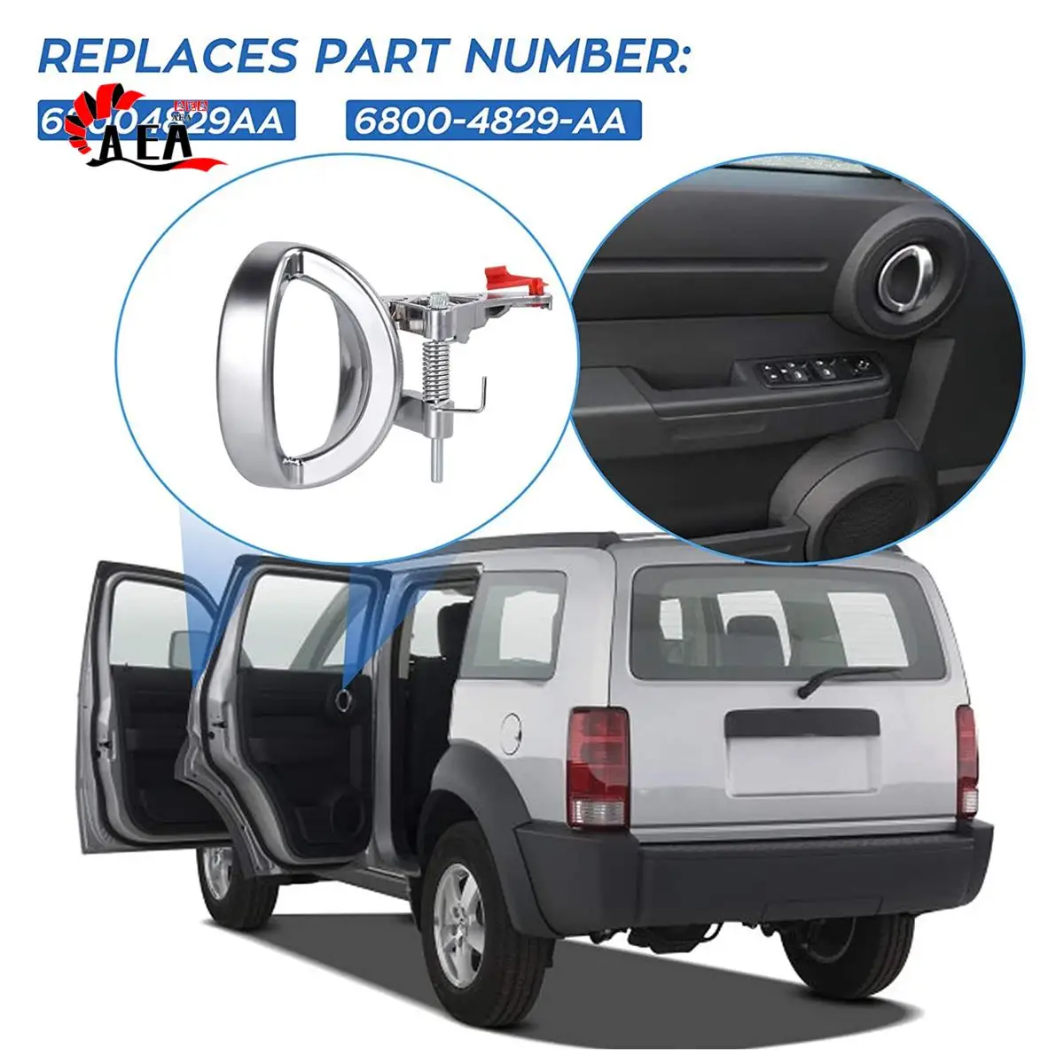 

AEA0-Car Interior Door Handle Door Handle Satin Chrome Accessories Kits For Nitro 2007-2011 68004829AA Driver Left Side