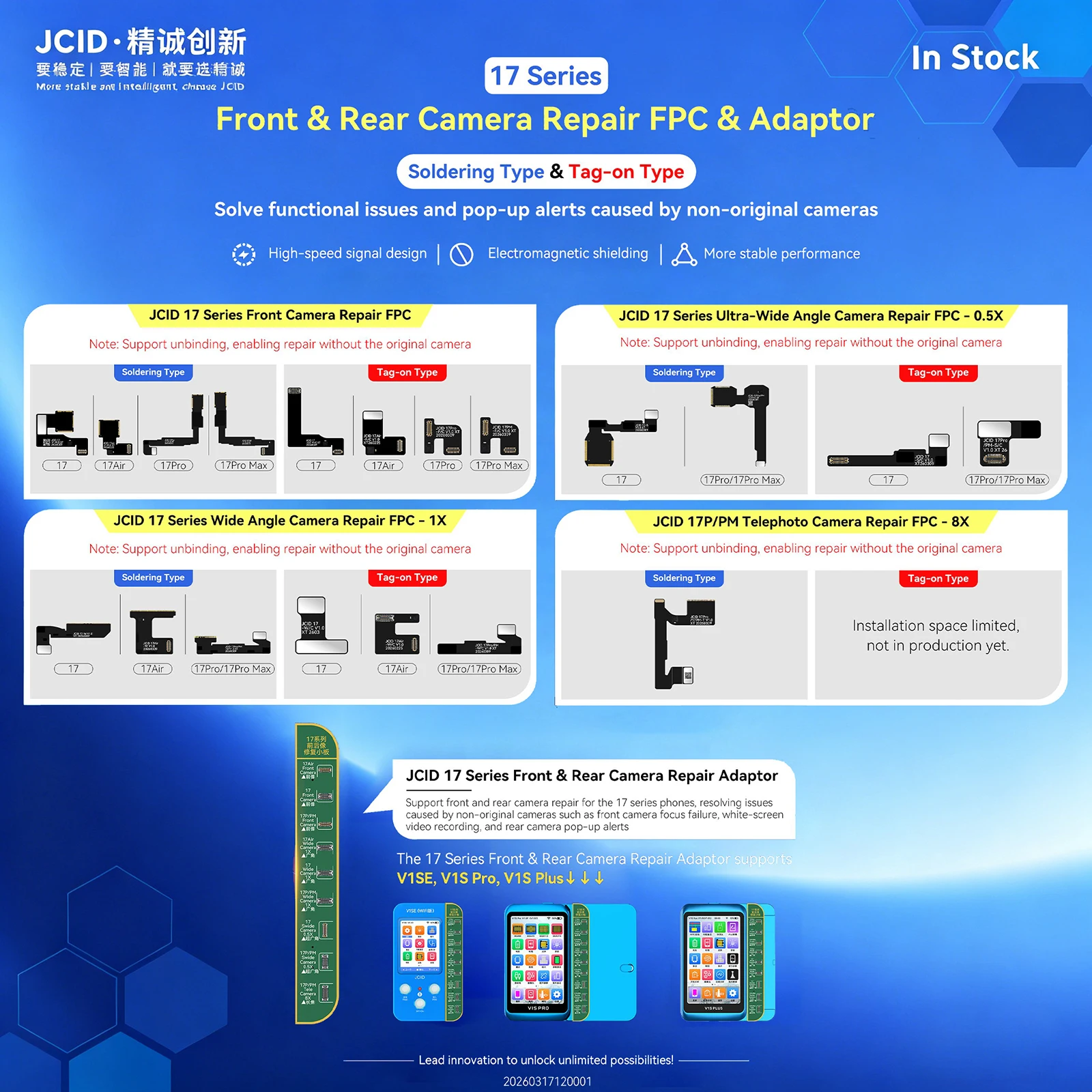 JCID Front and Rear Camera Repair Cable for iPhone 17 Series Front Camera Focus Failure White-screen Video Recording Pop-ups 