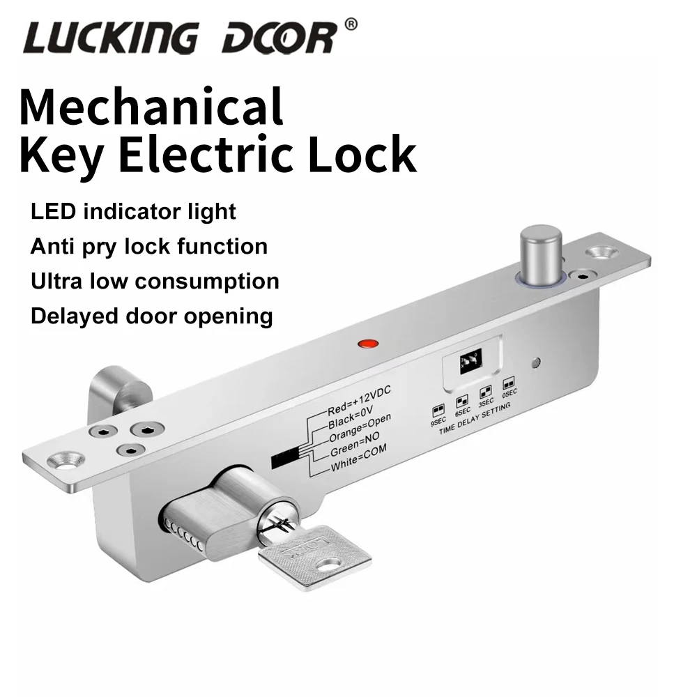 Electric Door Lock Magnetic Drop Bolt Fail Secure NO-Type Mortise Lock With Time Delay Door Contact Signal Feedback Cylinder Key