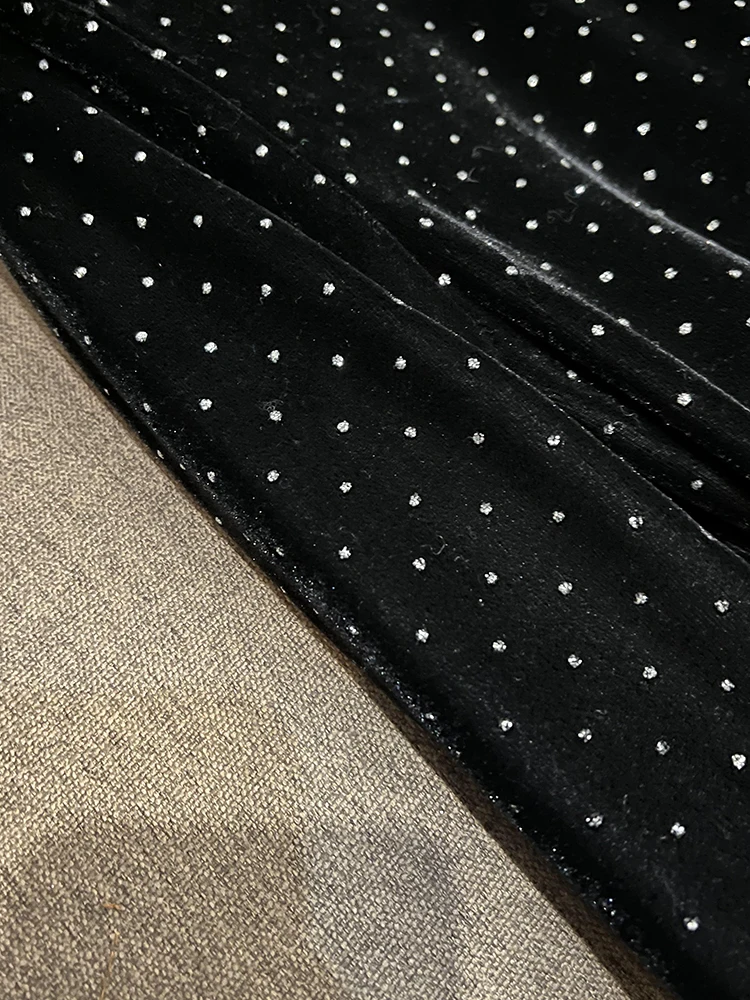 فستان سهرة أنيق من المخمل مع ذيل وياقة عالية، أزياء نسائية عصرية للتنقل في المدينة، تصميم أساسي بخصر متوسط، تنورة من مواد أخرى