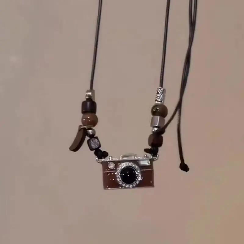 

Cute Pop Memory Roll Retro Brown Film Camera Necklace Fall/Winter New Long Drop Glaze Adjustable Sweater Chain Girl Gift
