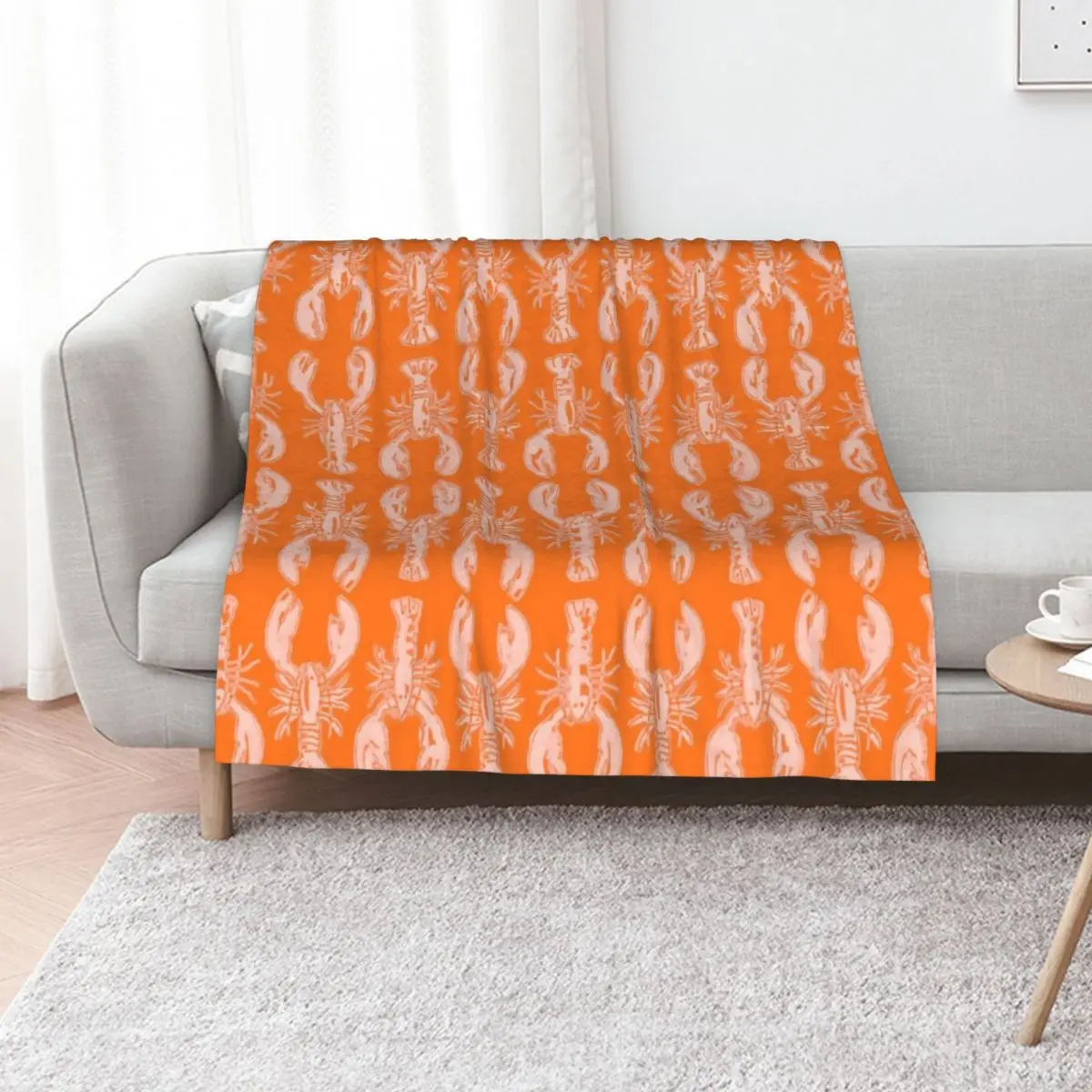 

Cheerful orange lobster print Throw Blanket Luxurious Soft Fuzzy Blanket for Sofa Bed