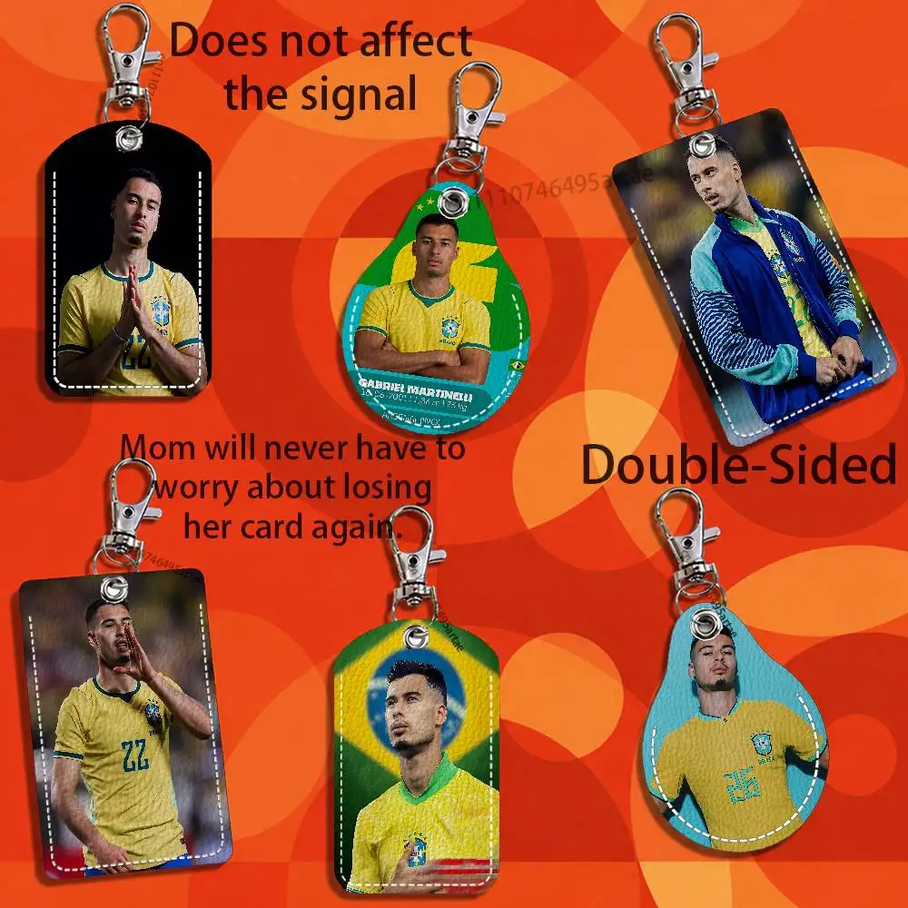 2026 Brazil soccer G-Gabriel M-Martinelli Gabi Card Case Leather Card Holder Keychain Key Ring Transportation Card Case