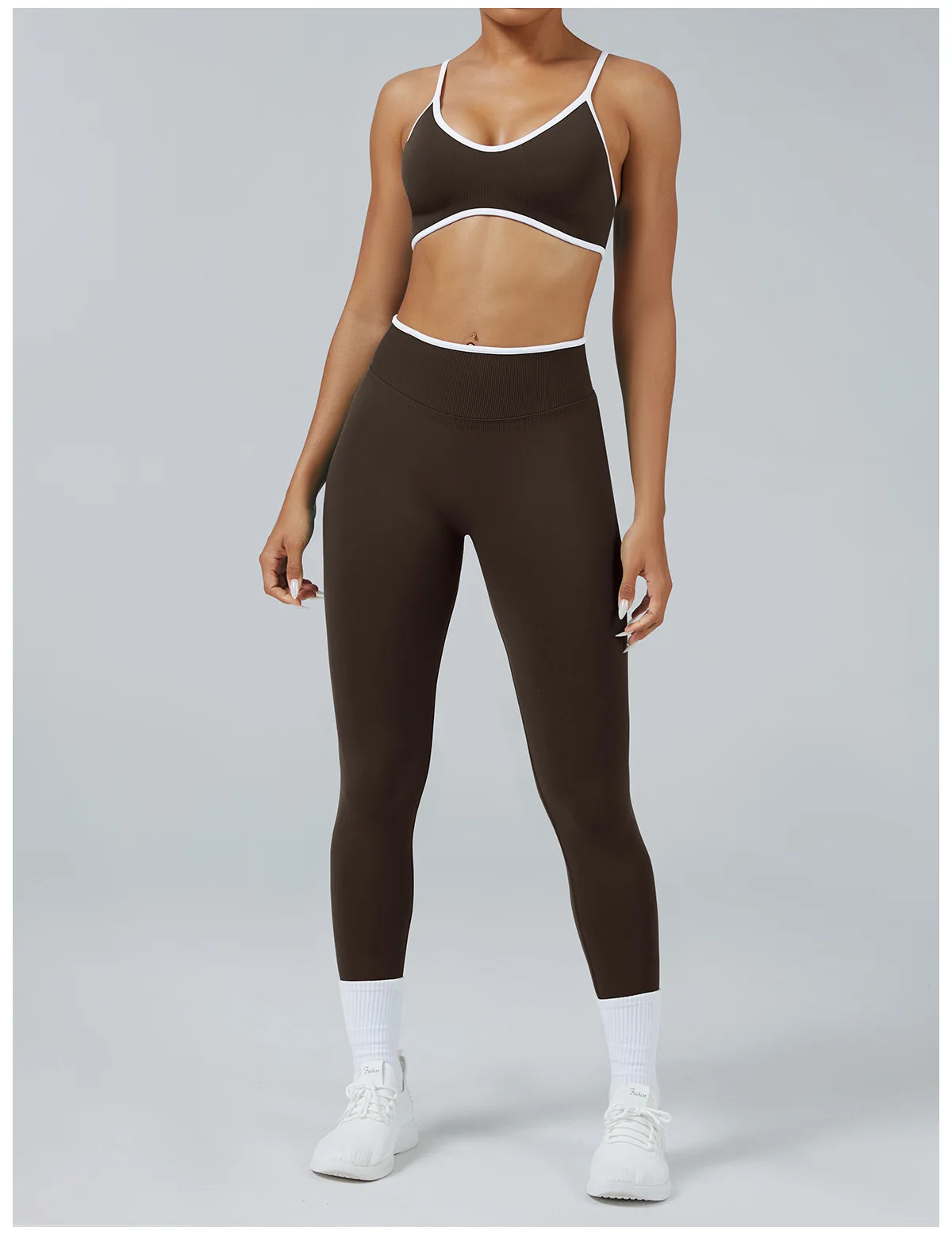 2-teiliges Set: High-Waist-Leggings, Fitnesskleidung, nahtloser Gym-Outfit, Yoga-Sport-BH, Damen-Lauf- und Yoga-Set, Sportanzug – Detail 12
