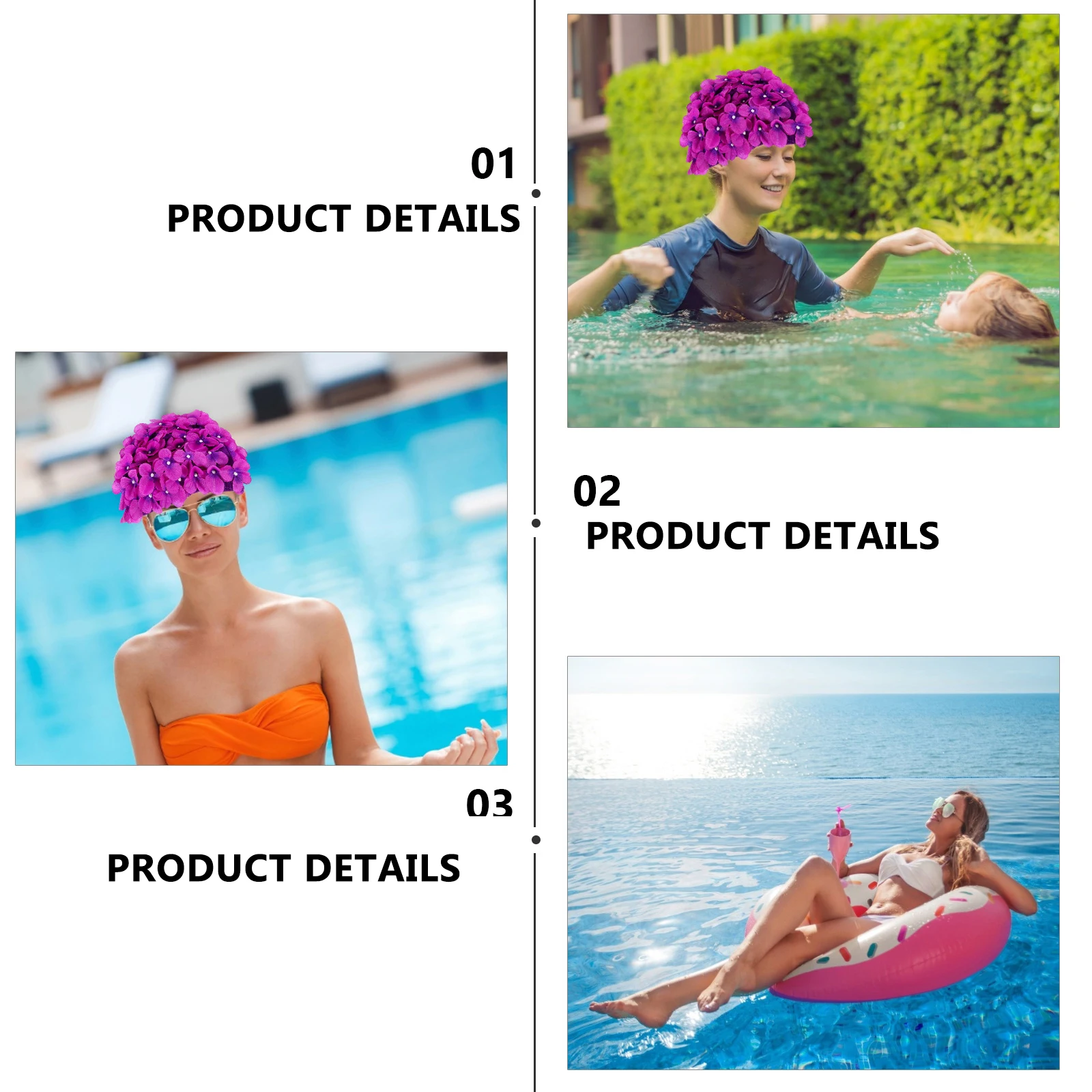 

Swim Caps for Women Petal Hair Care Swimming Ear Protector Floral Stylish Hat Purple Women's