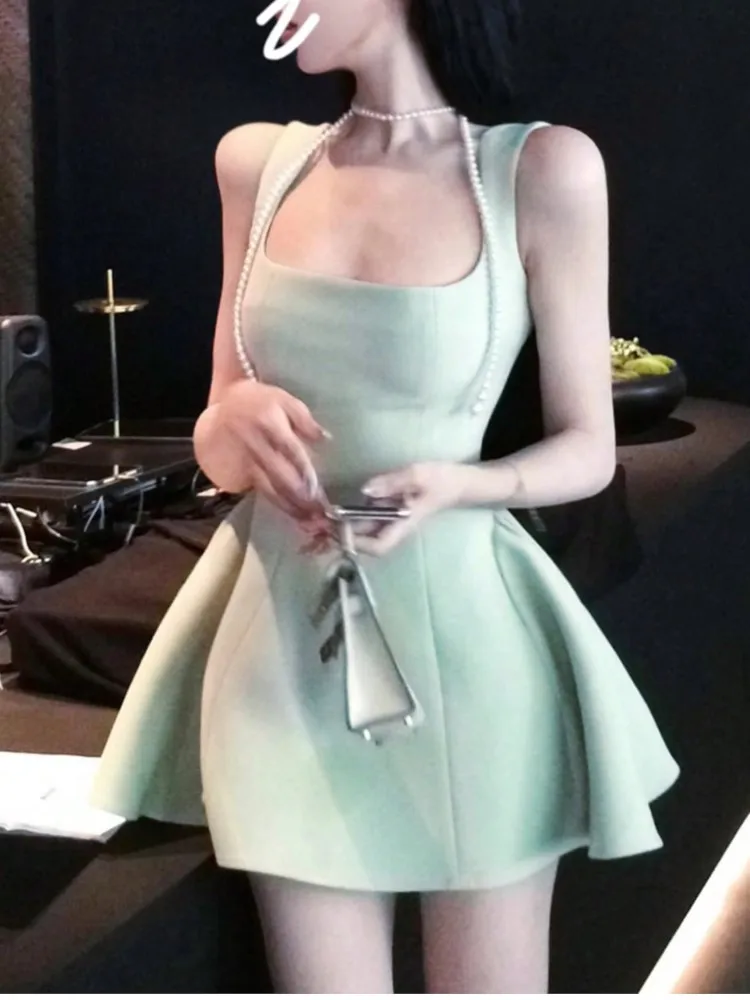 Elegant France Princess Party Evening Short Dresses Wide Straps Women's Clothes 2025 New Summer Plain Corset Sweet Tutu Dress