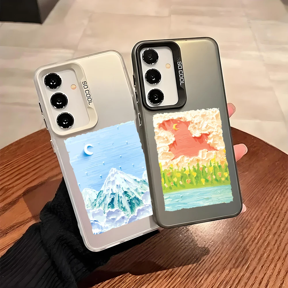 Silver IMD Case For Samsung A56 A36 A26 A24 5G A16 A14 A12 A32 A50 A70 A22 A54 A52 5G A06 4G Cover Print Green Fashion Flower