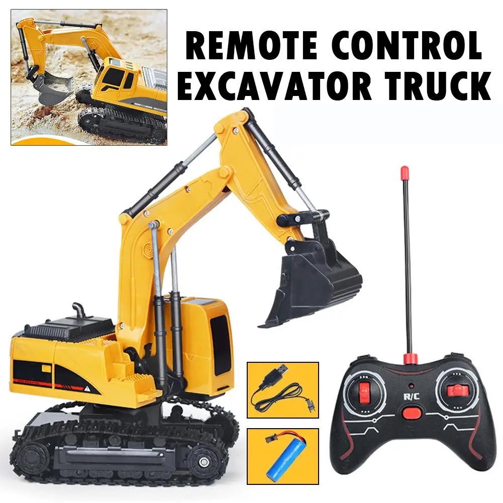 Controle Remoto Escavadeira Bulldozer Toy para Crianças, Caminhões RC, Carro de Engenharia, Veículo Elétrico, Guindaste, Caminhão Basculante, Presente para Menino, T J5X8, 1:24