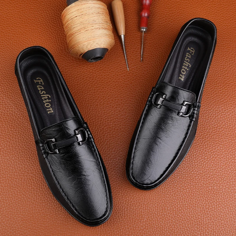 Summer New Men Casual Shoes Leather Mens Shoes Slip-on Dress Shoe High Quality Men's Loafers Comfy Business Formal Shoes for Man