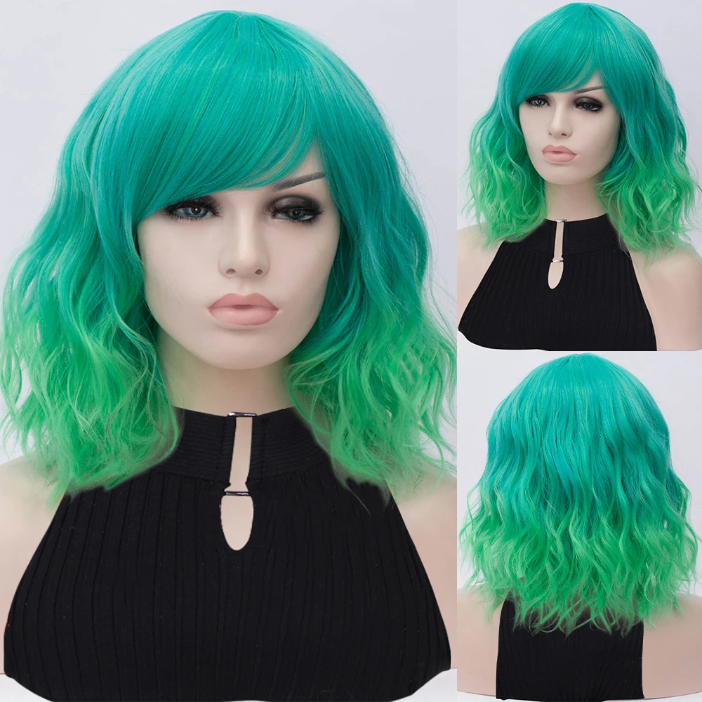 Gaka Synthetische Golvende Pruiken Voor Witte Vrouwen Roze Groene Blonde Ombre Korte Pruik 14Inch Cosplay Pruik Haar