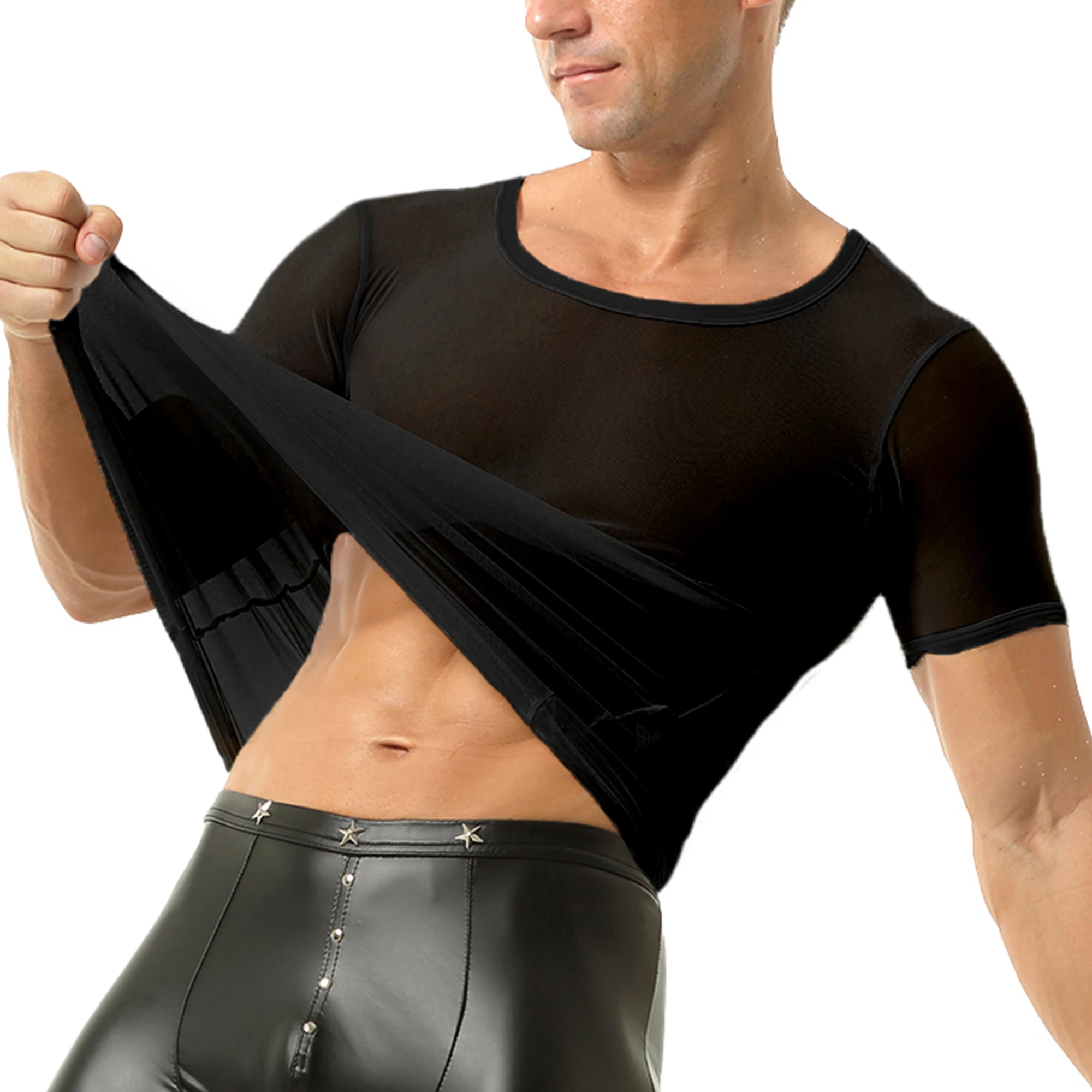 

Men's See Through Breathable Tees Singlets Solid Color Casual Sexy Mesh T-shirts Vest Male Sport Fitness Tank Tops Undershirts