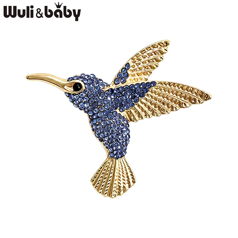 Wuli&baby Shining Hummingbird Brooches For Women Unisex 4-color Rhinestone Cute Fast Birds Animal Party Office Brooch Pins Gifts
