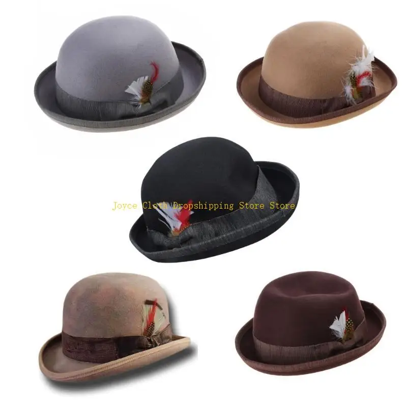 فيدورا أفضل قبعة سوداء قصيرة حافة فستان قبعة مستديرة مفاجأة هدية لصديقها الأب العم قبعة عادية 10CD #2