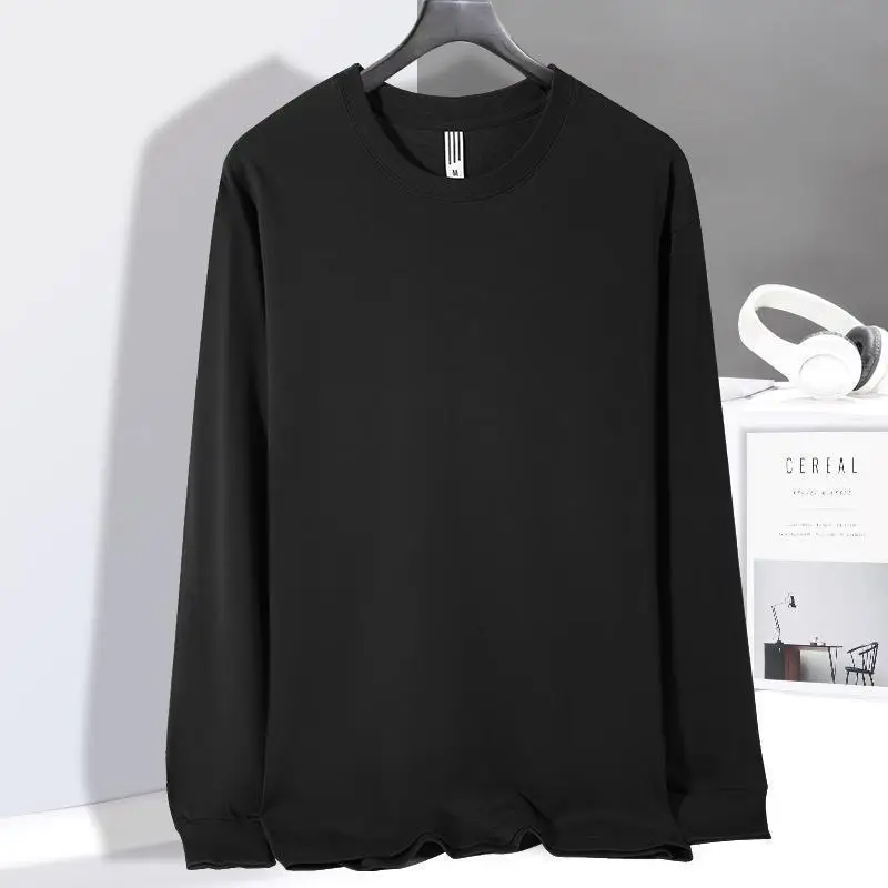 230g Threaded Round Neck Long Sleeved T-shirt With Personalized Printed Logo For Men Loose 100% Cotton Base Couple Shirt view 3