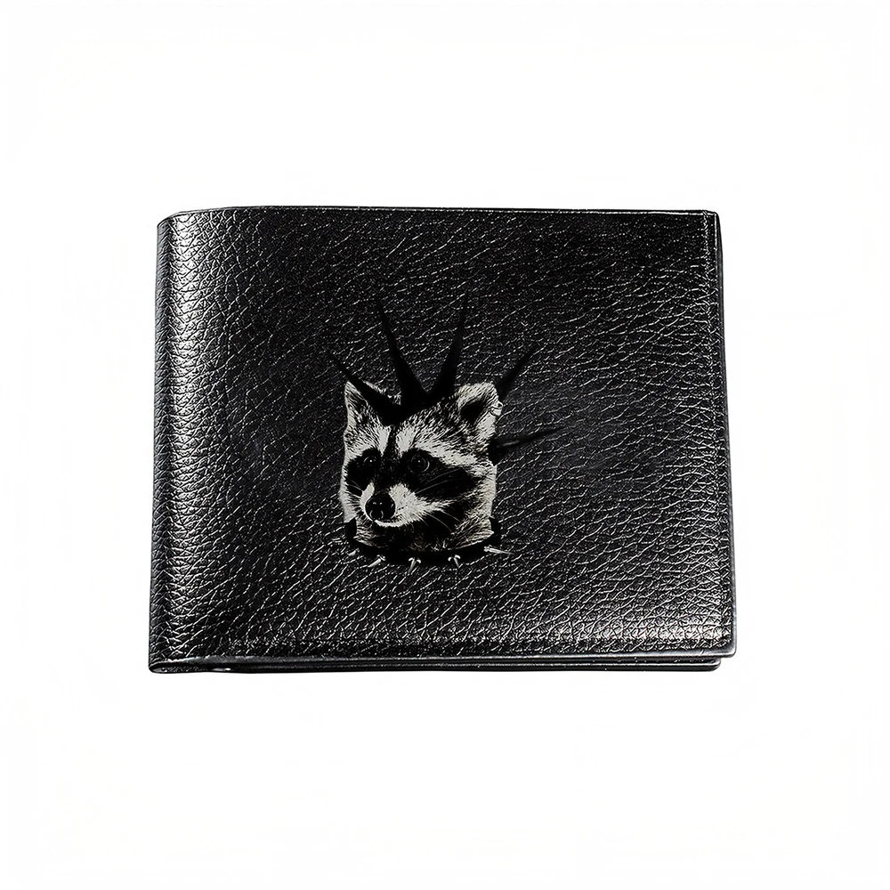 Raccoon With Spiky Hair Design Men's Wallet Card Holder Casual Business Fashion Print Style Accessory