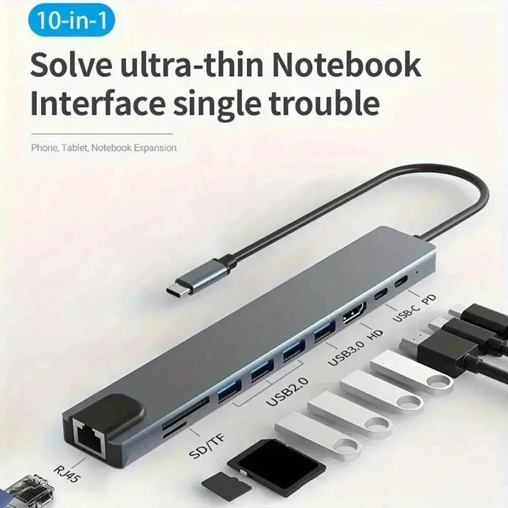 Thunderbolt3/4 USB C Docking To 4K@30Hz HD Display RJ45 100Mbps Ethernet Adapter Multi-Port USB Splitter PD Charging for Laptop