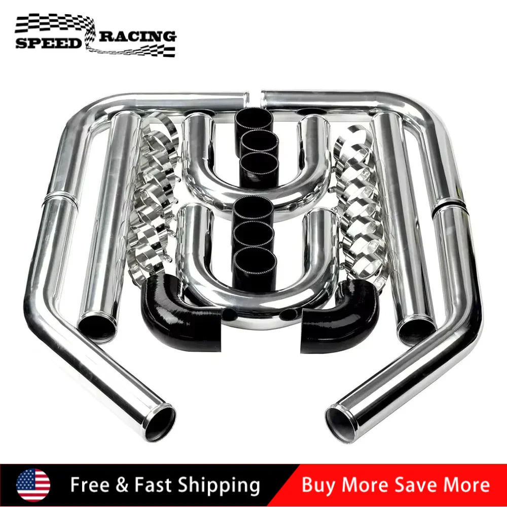 

Universal 2 Inch Turbo T6061 Polished Aluminum Intercooler Piping + Silicone Coupler + Clamp Kit Black Red-Black