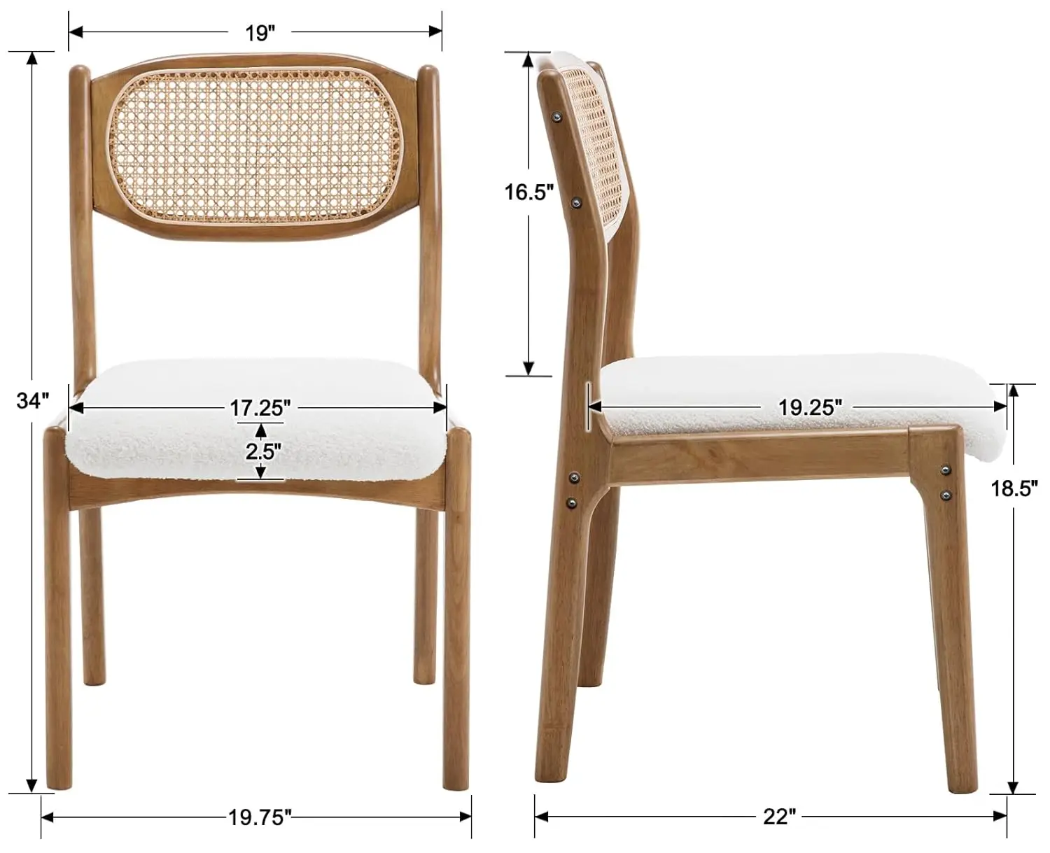 #Farmhouse Rattan Dining Chairs Set of 2 Modern Mid Century Wood Dining Room Chairs with Cane Back Upholstered Sherpa, Custom