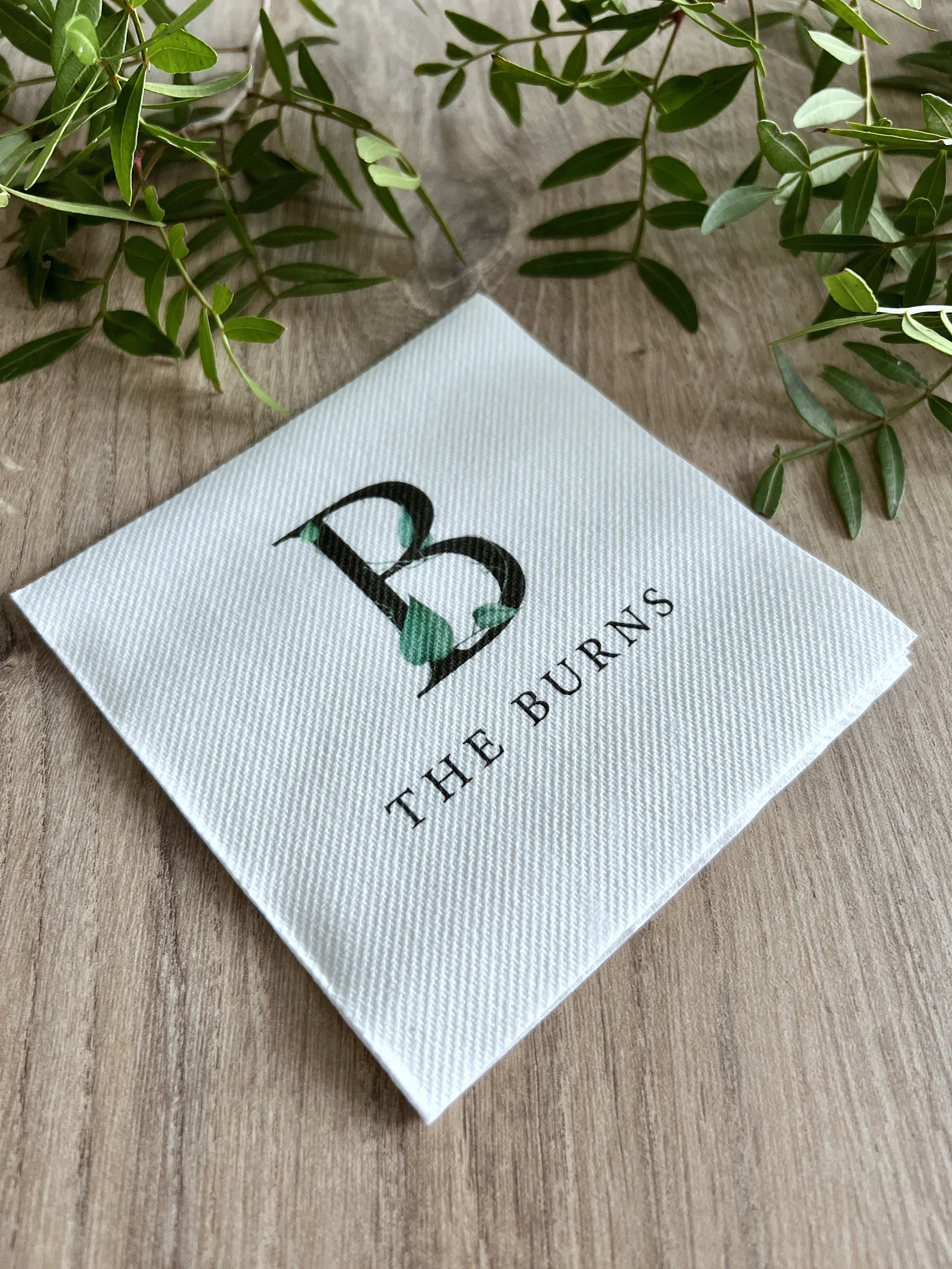 50pcs Colorful Monogram Napkins, Full Color Cocktail Napkins, Personalized Napkins, eucalyptus wreath, Luncheon, Dinner napkins,