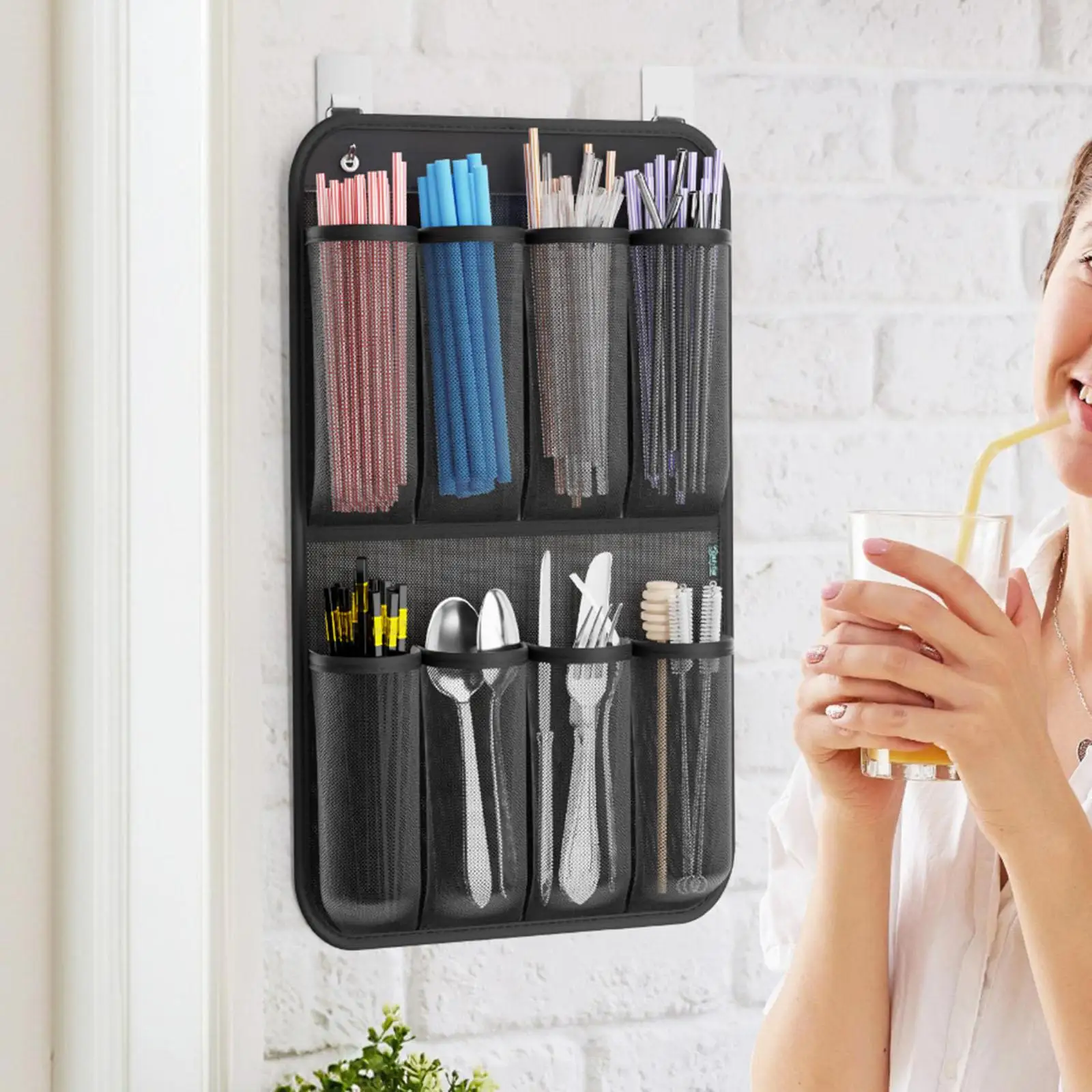 

Многоразовый органайзер для кухонных приборов, сетчатый нейлоновый держатель для соломинок, компактная подставка для хранения кухонных принадлежностей