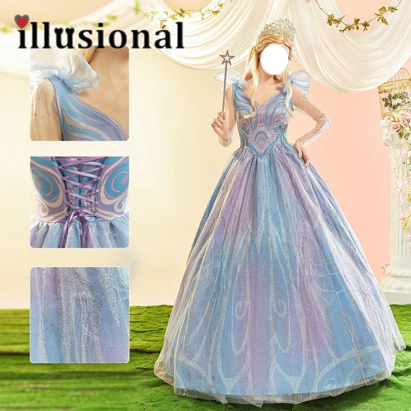 illusional Glinda Dress Cosplay Costume Women Halloween Cosplays Dresses