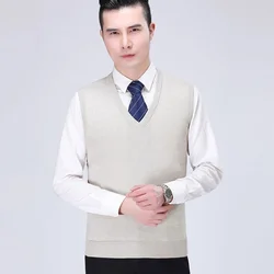 Man Clothes Business Waistcoat Vest Knitted Sweaters for Men Sleeveless V Neck Beige Knitwears Thick Winter Elegant A Warm S X